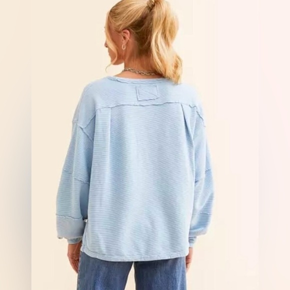 NWOT Free People XS Total Eclipse Tee in Blue New Ribbed Long Sleeve New $68 - Picture 3 of 9
